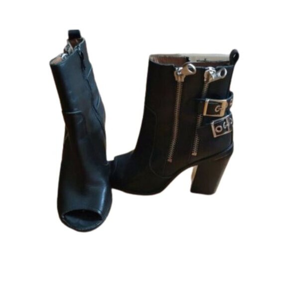 Sixtyseven leather lots of zippers chunky heel open toes booties boots - Picture 2 of 8
